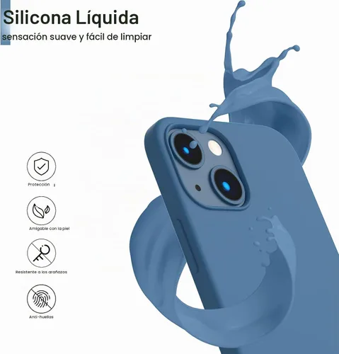 Vista 3 de ORNARTO - Funda compatible con iPhone 13 Mini, goma de gel suave de 3 capas de silicona líquida delgada con microfibra, 13,7 cm, azul Caucho