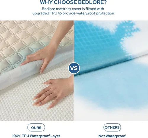 Vista 2 de BEDLORE Protector de colchón impermeable, sin ruido, tamaño individual, con bolsillo profundo ajustado de hasta 6 a 15 pulgadas, suave
