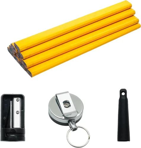 Vista 6 de Juego de 12 lápices de carpintero rojos, lápices de construcción de carpintería de 7 pulgadas con sacapuntas y soporte retráctil para trabajadores