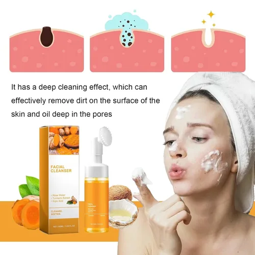 Vista 3 de Axnzp Limpiador facial de cúrcuma, limpieza profunda, exfoliante brillante, lavado facial de cúrcuma con cepillo para todas las mujeres.
