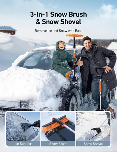 Vista 3 de AstroAI Kit de raspador de hielo y pala de nieve de 2 pulgadas, raspadores de hielo de 47.2 pulgadas para parabrisas de automóvil y cepillo de nieve
