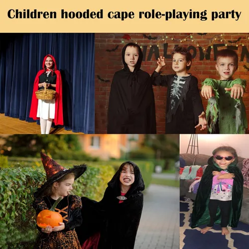 Vista 5 de Capa larga con capucha de terciopelo para Navidad, Halloween, capa de disfraces con capucha para mascarada