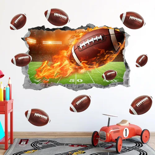 Vista 11 de Calcomanías de pared de béisbol 3D para decoración de dormitorio de Papel tapiz de béisbol, extraíble para despegar y pegar, decoración