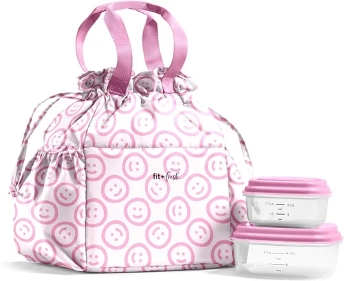 Vista 17 de Fit & Fresh Cromwell Bolsa de Almuerzo con Cordón para Mujeres, Juego Completo de Almuerzo con 2 Contenedores, Resistente a las Manchas, Resistente