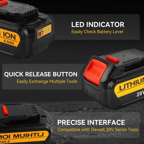 Vista 5 de 8.0Ah Compatible con la batería DeWalt 20V Max DCB200 DCB201 DCB180 DCB203 DCB204 DCB206 para herramientas eléctricas inalámbricas con indicador LED