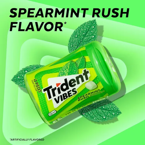 Vista 2 de Trident Vibes Spearmint Rush - Goma de mascar sin azúcar, 6 botellas de 40 piezas (240 piezas en total)