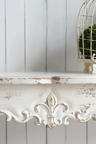 Vista 6 de Mesa de consola francesa de 46 pulgadas, mesa de entrada, mesa de sofá, mesa de acento larga estilo rústico, color blanco retro