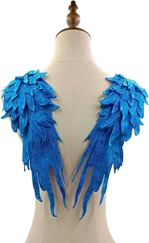 Vista 5 de Parche de encaje con alas de ángel bordado, alas bordadas para costura, vestido de novia, parche para hombro de ropa, 1 par (negro)