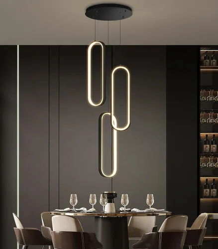Vista 4 de Lámpara de Araña de Anillo Moderna LED Regulable Luz de Techo para Isla de Cocina Sala de Estar Escaleras Comedor Negro