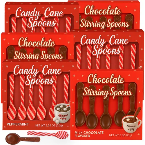 Vista 2 de Cucharas de caramelo de menta y chocolate con leche - Cucharas de caramelo comestibles para remover chocolate caliente, café, té, suministro