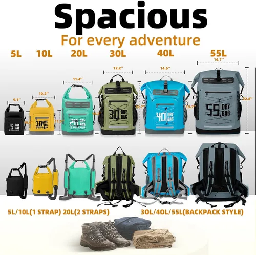 Vista 2 de MORXPLOR Bolsa seca impermeable, 5L/10L/20L/30L/40L/55L Mochila seca con funda impermeable para teléfono para natación, kayak