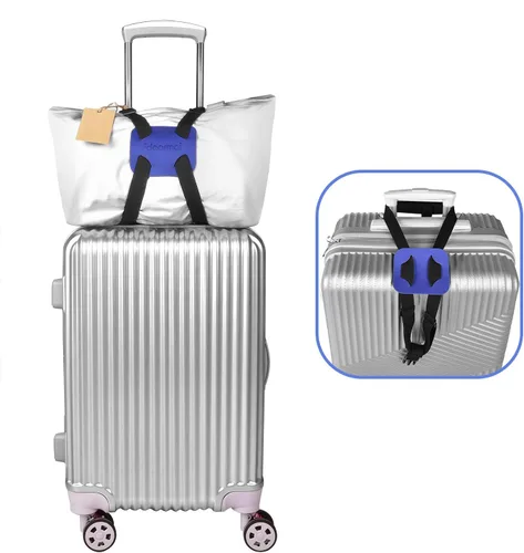 Vista 4 de Correa elástica para equipaje, correas para equipaje para añadir una bolsa, correa elástica para maleta fácil de viajar, (versión fácil, azul)