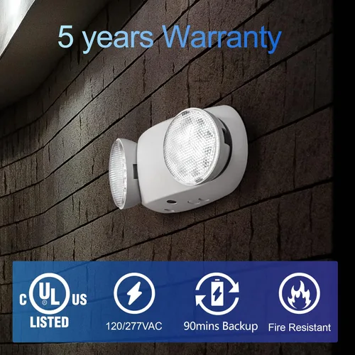 Vista 2 de TANLUX Luces de emergencia LED con batería de respaldo, luces de emergencia comerciales ajustables de dos cabezales, certificación UL, CA 120/277 V