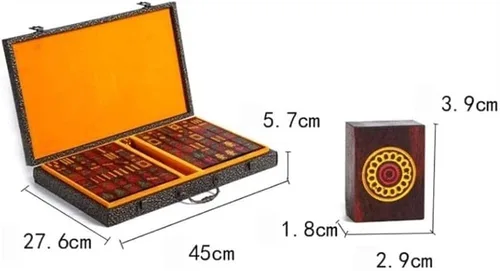 Vista 2 de Juego de mahjong chino, juego de 144 mini mahjong, juego de mahjong chino con caja de madera, azulejos de Mahjong para viajes, fiesta, juego familiar
