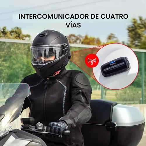 Vista 2 de Sena Outrush R - Casco modular de motocicleta Bluetooth con sistema de intercomunicación (blanco brillante, S)
