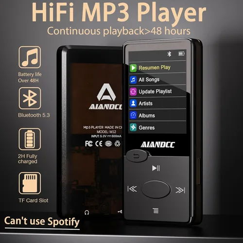 Vista 3 de Reproductor MP3 con sonido Bluetooth 5.3 HiFi, reproductor de MP3 con radio FM, mini reproductor de música de 32 GB para niños adultos, auriculares