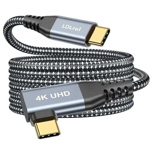 Vista 17 de LDLrui Cable de monitor USB C, pantalla 4K 60HZ, ángulo recto de 1 pie, transferencia de datos de 20 Gbps, carga de 100 W, cable de video USB 3.2