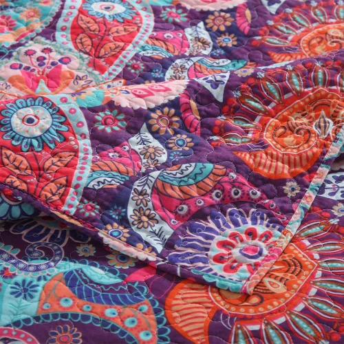 Vista 9 de VISIMISI - Juego de colchas de algodón, juego de cubrecama reversible con estampado floral de cachemira bohemio, patrón rojo bohemio hermoso