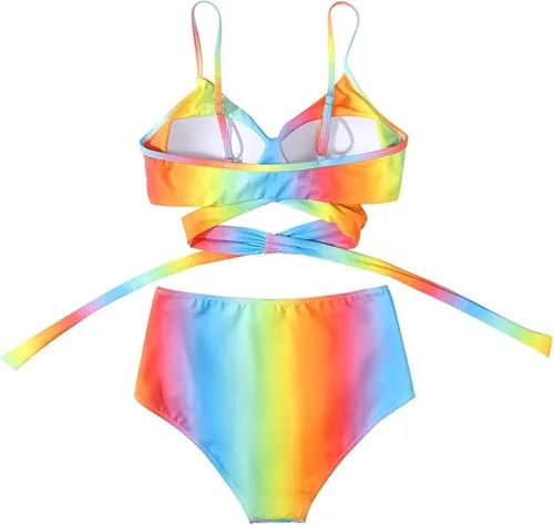 Vista 6 de SPDJUMPER Bikini de cintura alta para mujer, traje de baño de dos piezas con estampado floral