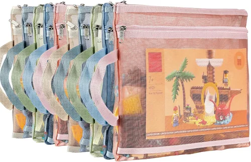 Vista 13 de 4 bolsas plegables de almacenamiento de juguetes, bolsas de conchas marinas de gran capacidad para la playa, bolsa de almacenamiento portátil