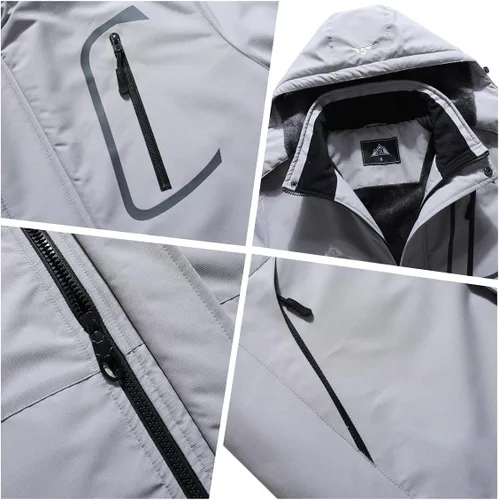 Vista 8 de Chaqueta de esquí impermeable para hombre, resistente al viento, cortavientos, abrigo de nieve cálido con capucha