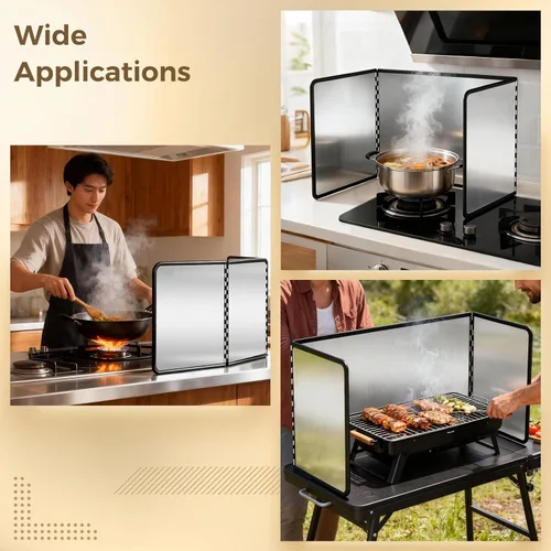 Vista 5 de Protector de salpicaduras plegable de 3 lados, protector de salpicaduras de grasa de acero galvanizado tamaño pequeño para freír, protector contra