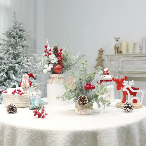 Vista 6 de JIALEIXI Pequeño mini árbol de Navidad de mesa, maceta artificial de 12 pulgadas para decoración de Navidad, para decoración de Navidad