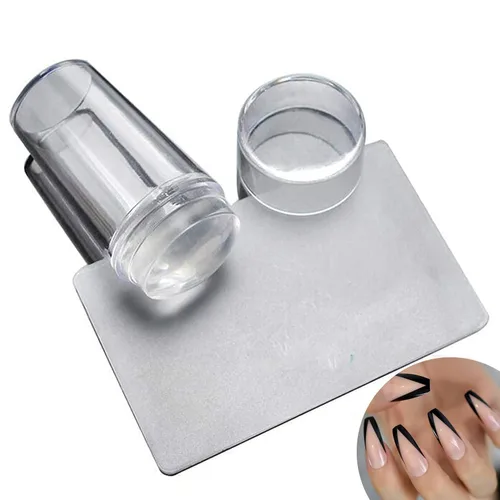 Vista 5 de 2 juegos de sellos de arte de uñas de doble cara de silicona transparente con raspador, kit de estampado de arte de uñas transparente francés para 2