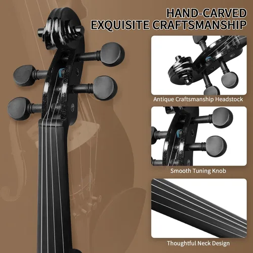 Vista 4 de Ktaxon Violín para principiantes y estudiantes, violines acústicos 4/4, kit de violín tamaño completo con estuche, arco, colofonia, para adultos