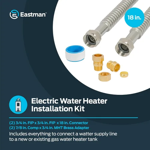 Vista 2 de Eastman Kit de instalación de calentador de agua eléctrico, conectores de calentador de agua de acero inoxidable corrugado de 3/4 x 18 pulgadas