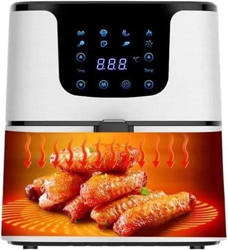 Vista 4 de Freidora de aire, 5.8 cuartos (5.5 litros), freidora eléctrica de aire caliente, horno sin aceite con pantalla digital LCD y olla antiadherente