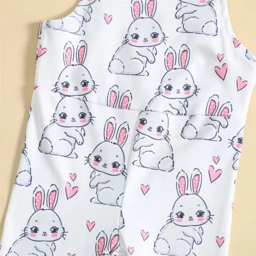 Vista 4 de GLIGLITTR Trajes de Pascua para bebés y niñas pequeñas, enterizo de conejo, floral, lindo overol de una pieza, pantalones acampanados