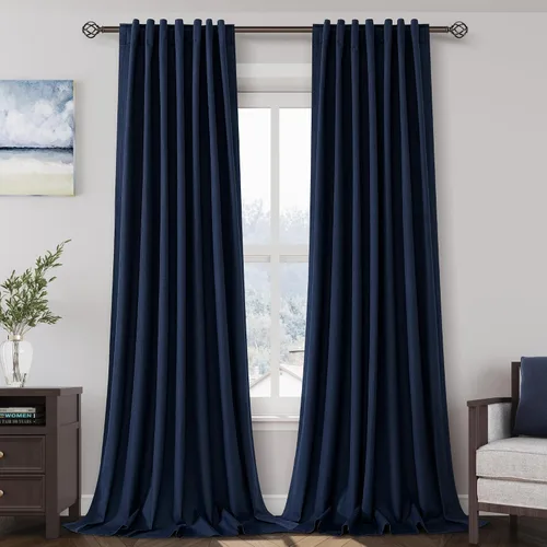 Vista 11 de Nanspring Cortinas de lino 100% opacas para dormitorio, 96 pulgadas de largo, con pestaña trasera, bolsillo para barra, aislamiento térmico, cortina