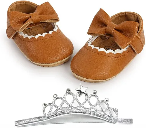 Vista 3 de Zapatos planos Mary Jane de princesa para niñas recién nacidas, zapatos de boda con suela suave de goma antideslizante para recién nacidas