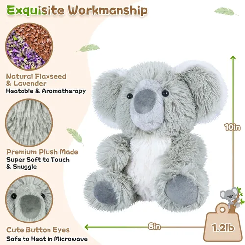 Vista 3 de SuzziPals Animales de peluche de koala calentables y refrigerables, bonitos peluches de almohadilla térmica para microondas para calmar y relajarse