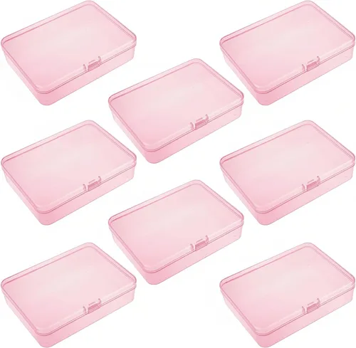 Vista 14 de 12 cajas de plástico rectangulares de plástico, contenedores organizadores vacíos con tapas con bisagras para objetos pequeños y otros proyectos