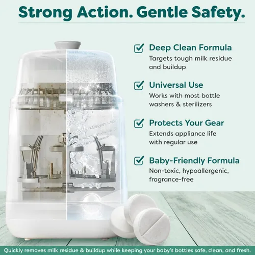 Vista 3 de Tabletas descalcificadoras para lavadora y calentadores de botellas (20 unidades) – Tabletas descalcificadoras, elimina los residuos de leche de cal