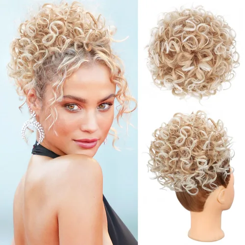 Vista 25 de Lommel Moño desordenado del pelo del pedazo natural suave rizado bollos Hairpieces (13W) Moño de pelo rizado suelto con cordón para mujer