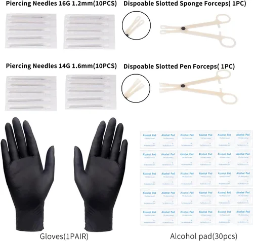 Vista 5 de LOYAL BOOK Kit de 104 piezas de Piercing 14G16G Kit de Piercing para todos los piercings (color acero inoxidable)