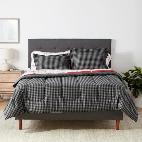 Vista 25 de Amazon Basics - Juego de edredón Twin/Twin XL con sábanas, juego de ropa de cama de 5 piezas, microfibra ligera azul Calvin a rayas, en una bolsa