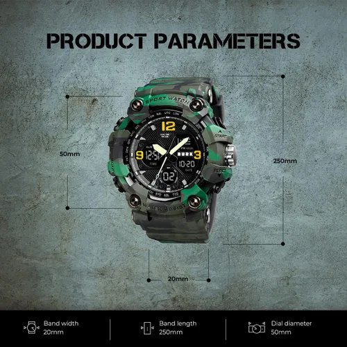 Vista 2 de BURK 1742 Men's Watches Multifunction Watch Men Sports Wristwatches Military Shockproof Fashion Digital Waterproof