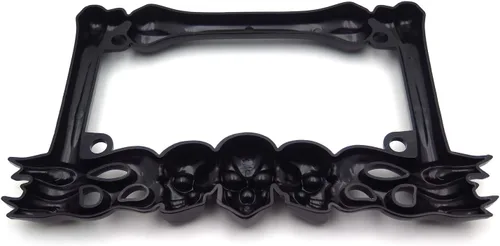 Vista 9 de MT294-006- 3D SKULL FLAME BONES NEGRO MOTOCICLETA PLACA MARCO Compatible con HARLEY-DAVIDSON Negro