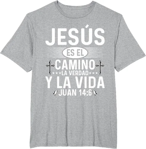 Vista 29 de Camisetas Cristianas en español Versículos Biblia Juan 14:6 Camiseta, Negro, S