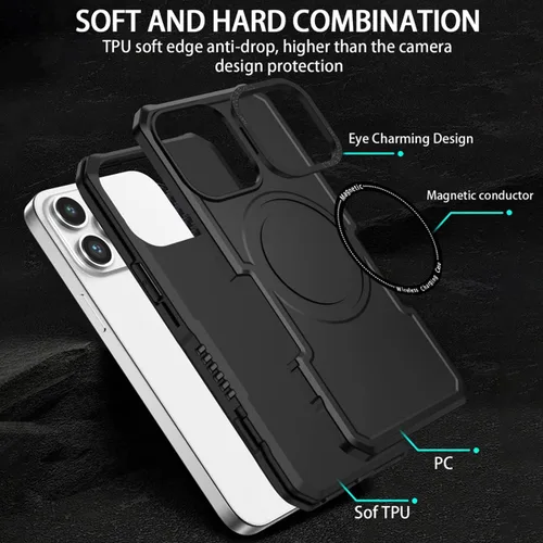 Vista 6 de CCSmall Funda magnética para Galaxy Note 20 Ultra - Magsafe, grado militar, a prueba de golpes, PU+TPU, protección resistente, MS Black