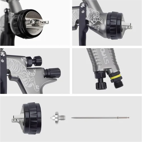 Vista 2 de HVLP - Pistola pulverizadora de aire de acero inoxidable de 0.051 in y 0.071 in, 20.3 fl oz y 13.5 fl oz, pulverizador de pintura de alimentación