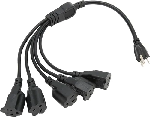 Vista 6 de Divisor de cable de alimentación de 5 vías, 3 clavijas de 1 a 5 salidas, ahorro de espacio 16AWG 18AWG para luz LED de escenario de computadora