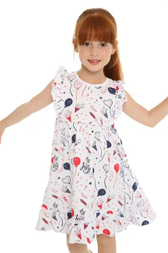 Vista 2 de Mud Kingdom Vestido para niñas del 4 de julio, lindo día de la independencia, bandera estadounidense, manga con volantes, vacaciones de verano