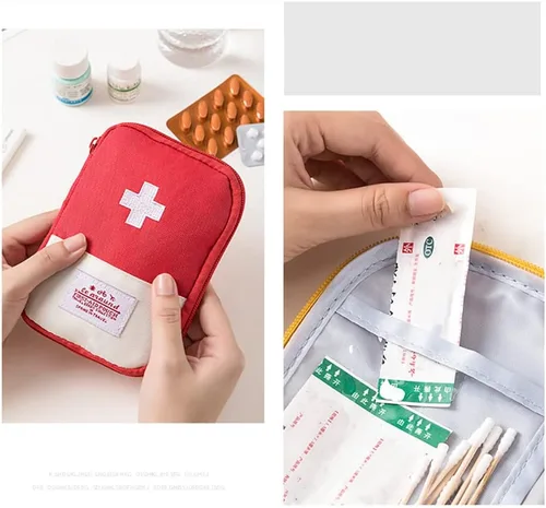 Vista 8 de Mini bolsa vacía de primeros auxilios, bolsa médica vacía portátil, bolsa de medicina vacía bolsa de almacenamiento de kit de emergencia vacía