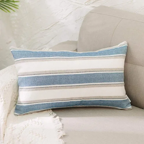 Vista 22 de Funda de almohada a rayas de lino sintético suave cuadrada decorativa con cremallera oculta para sofá, auto o dormitorio 12" x 12" Negro y blanco