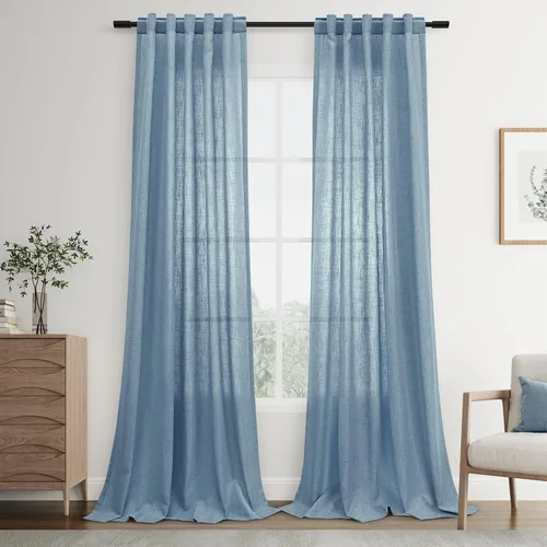 Vista 124 de Joywell - Cortinas de lino de 96 pulgadas de largo para sala de estar Natural